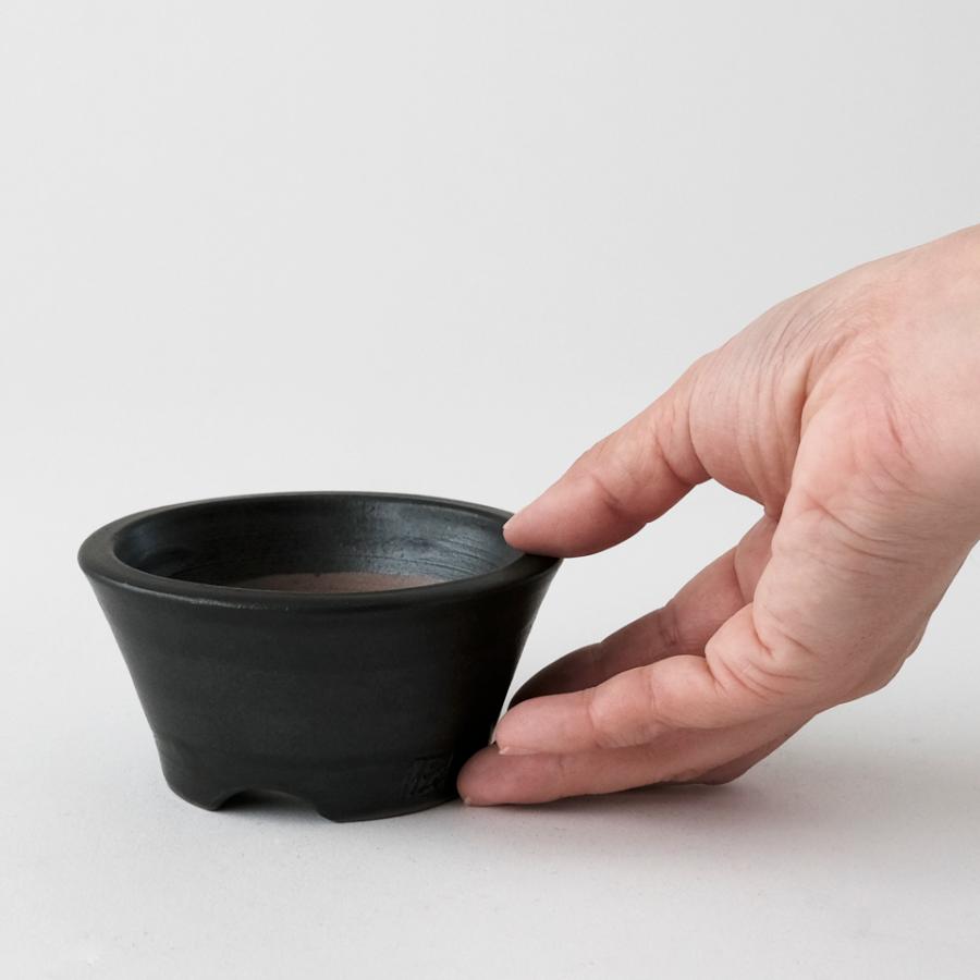 伝市鉢 中深型【ブラック】3号 Φ9.5×H4.5cm 植木鉢 陶器 丹波立杭焼