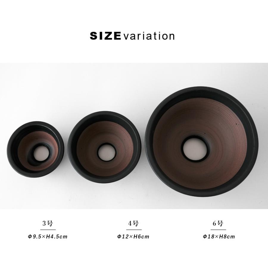 伝市鉢 中深型【ブラック】4号 Φ12×H6cm 植木鉢 陶器 丹波立杭焼 市野