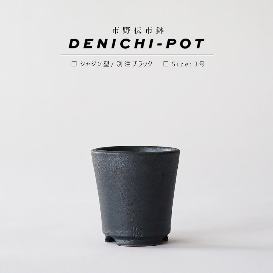 伝市鉢 シャジン型【ブラック】3号 Φ9.5×H9.5cm 植木鉢 黒 陶器 丹波立