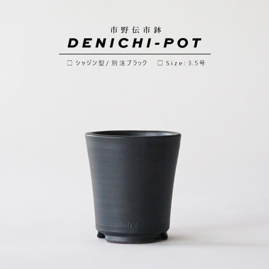 伝市鉢 シャジン型【ブラック】3.5号 Φ10.5×H12cm 植木鉢 黒 陶器 丹波
