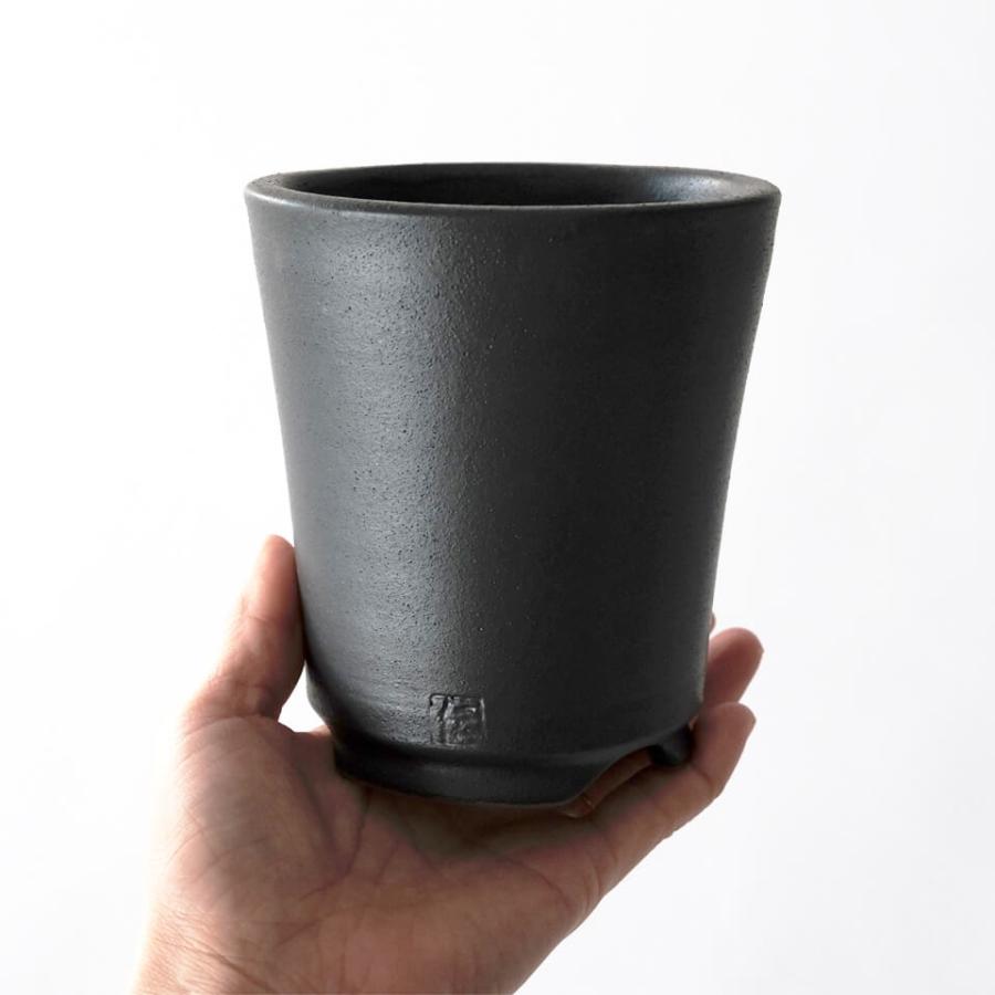 伝市鉢 シャジン型【ブラック】3.5号 Φ10.5×H12cm 植木鉢 黒 陶器 丹波