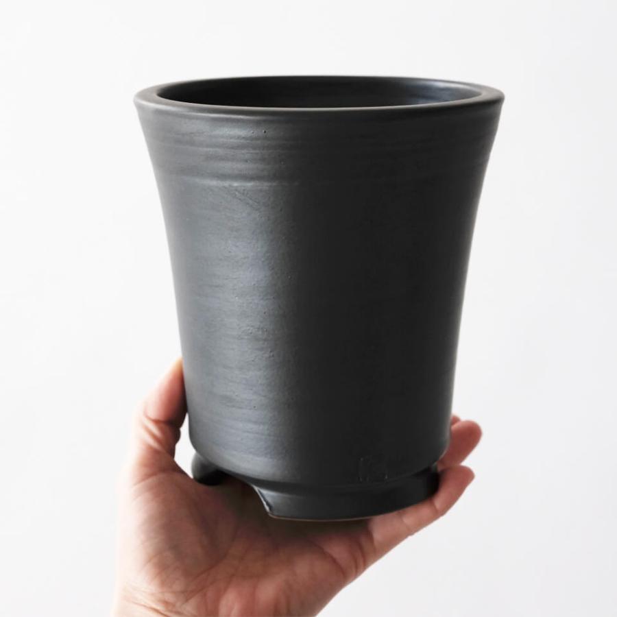 伝市鉢 シャジン型【ブラック】4号 Φ13×H14cm 植木鉢 黒 陶器 丹波立杭