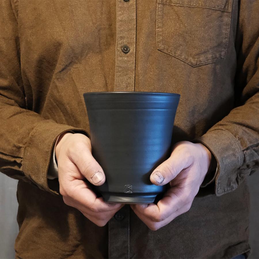 伝市鉢 シャジン型【ブラック】4号 Φ13×H14cm 植木鉢 黒 陶器 丹波立杭