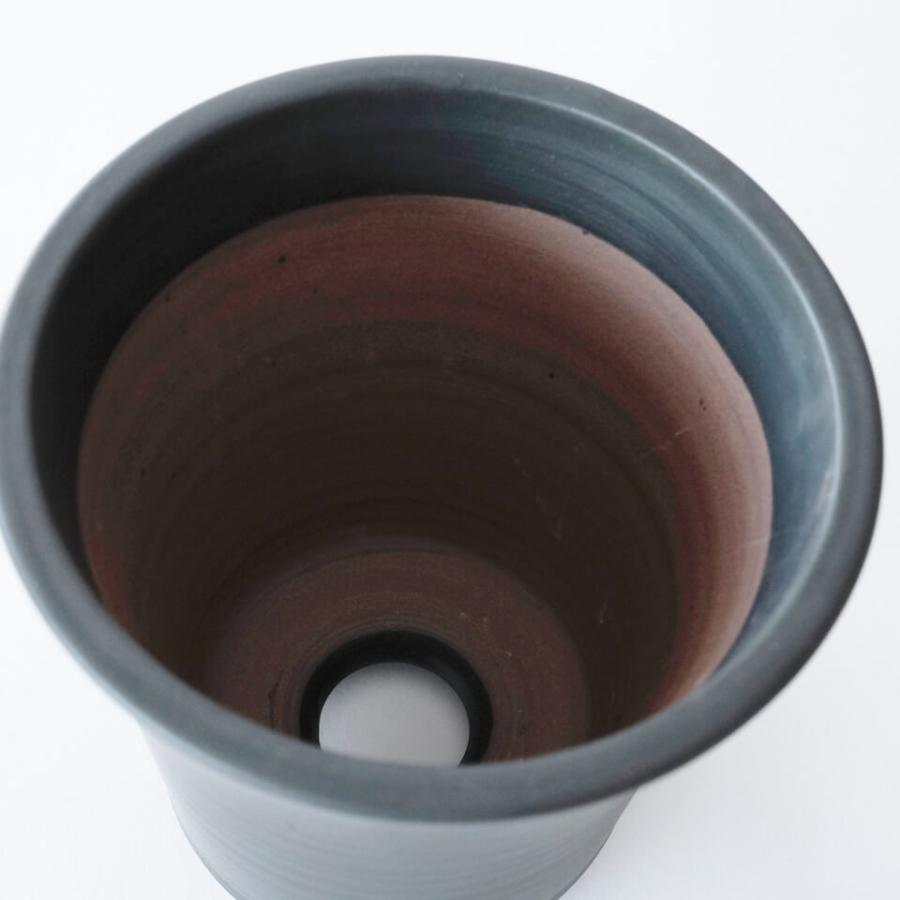 伝市鉢 シャジン型【ブラック】5号 Φ15.5×H16cm 植木鉢 黒 陶器 丹波立