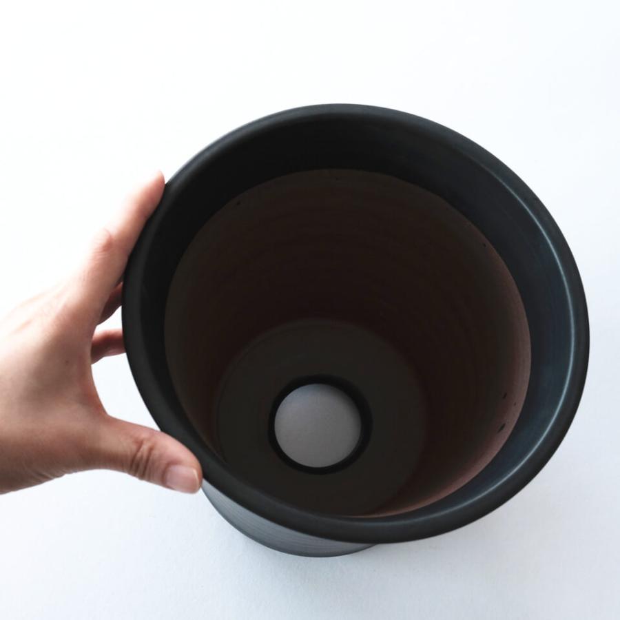 伝市鉢 シャジン型【ブラック】5号 Φ15.5×H16cm 植木鉢 黒 陶器 丹波立