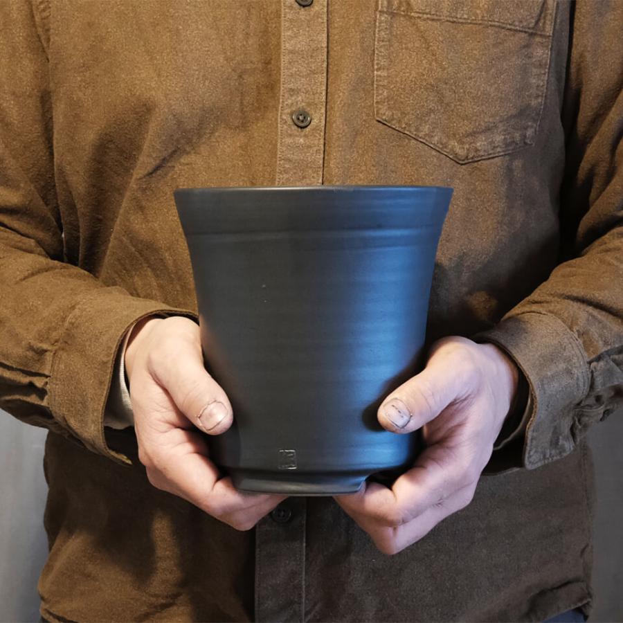 伝市鉢 シャジン型【ブラック】5号 Φ15.5×H16cm 植木鉢 黒 陶器 丹波立