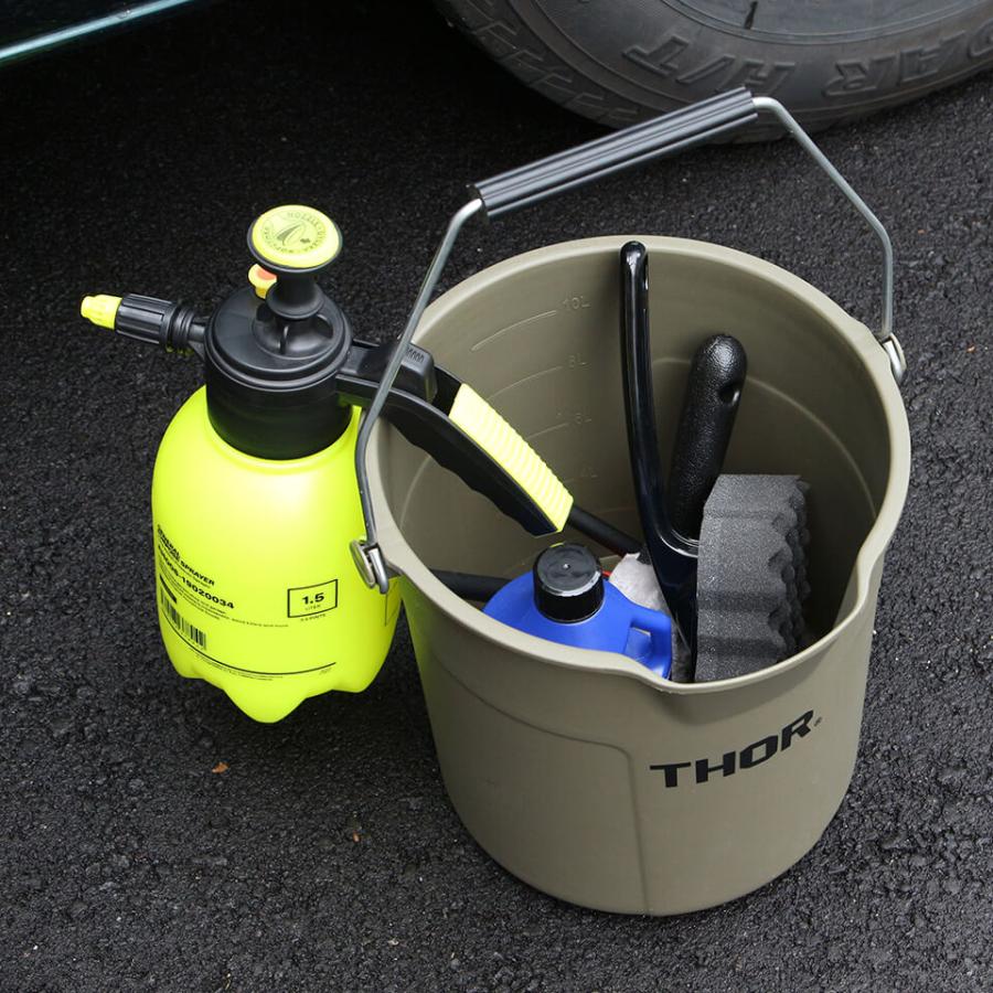 THOR／ROUND BUCKET【10L】バケツ 丸型 筒型 目盛り 持ち手 プラスチック TRUST ソー おしゃれ かっこいい アウトドア｜shallowplants｜10