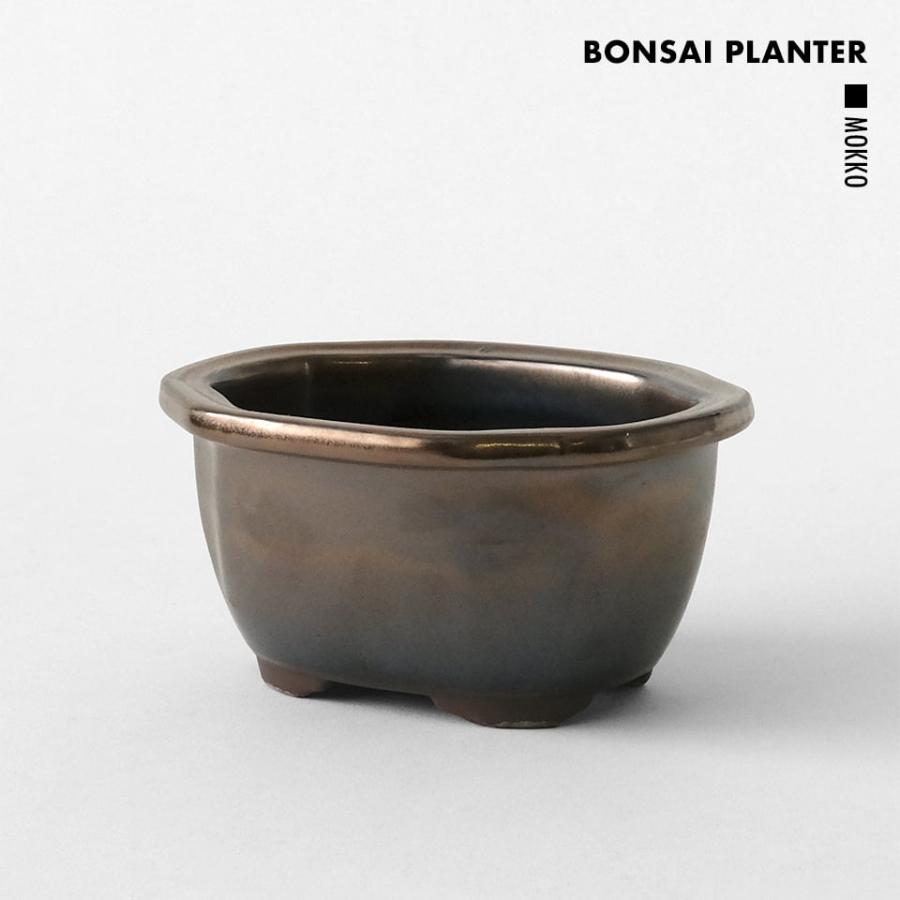 中国鉢　もっこ　盆栽鉢 BONSAI PLANTER【 MOKKO 】 ブロンズ W17cm×H8.5cm 陶器 植木鉢 ウ泥鉢