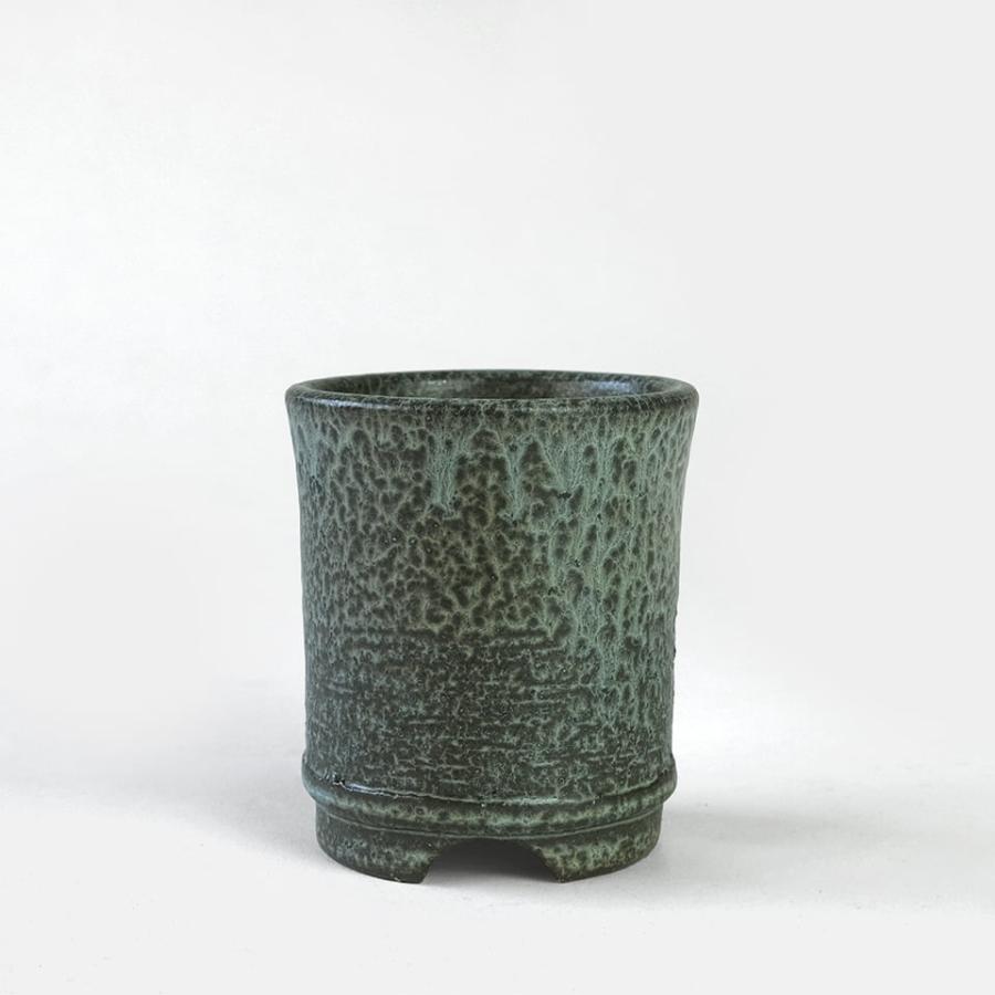 かみ山陶器 切立青銅【3号】φ9cm×H10.5cm 植木鉢 陶器 寸胴 深鉢 トール 底穴大きい 緑 釉薬 おしゃれ アガベ 多肉 アロエ アロイド 塊根 盆栽 コーデックス