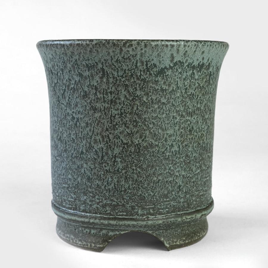 かみ山陶器 切立青銅【5号】φ15cm×H15cm 植木鉢 陶器 寸胴 深鉢 トール 底穴大きい 緑 釉薬 おしゃれ アガベ 多肉 アロエ アロイド 塊根 盆栽 コーデックス