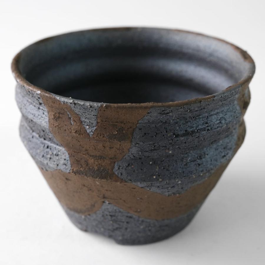 かみ山陶器 金彩流し【段型 M】φ12cm×H9cm 植木鉢 4号 ギザギザ 反り