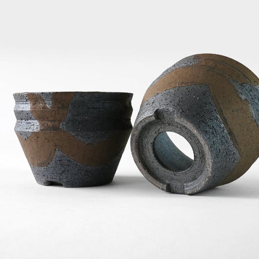 かみ山陶器 金彩流し【段型 M】φ12cm×H9cm 植木鉢 4号 ギザギザ 反り
