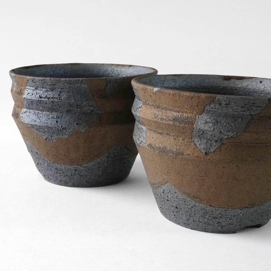 かみ山陶器 金彩流し【段型 M】φ12cm×H9cm 植木鉢 4号 ギザギザ 反り