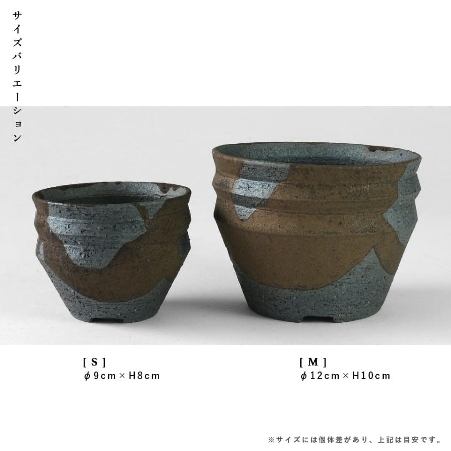 かみ山陶器 金彩流し【段型 M】φ12cm×H9cm 植木鉢 4号 ギザギザ 反り