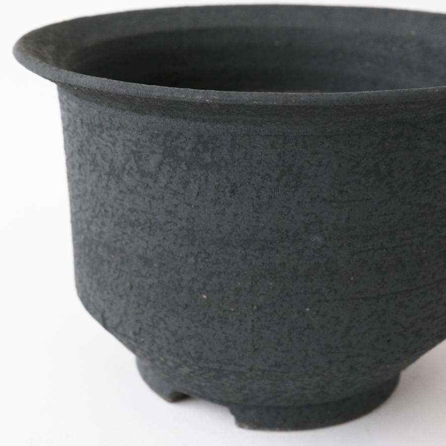 KAMIYAMA 黒鉄釉【中深エン付-L-】φ14.5cm×H10cm 5号 植木鉢
