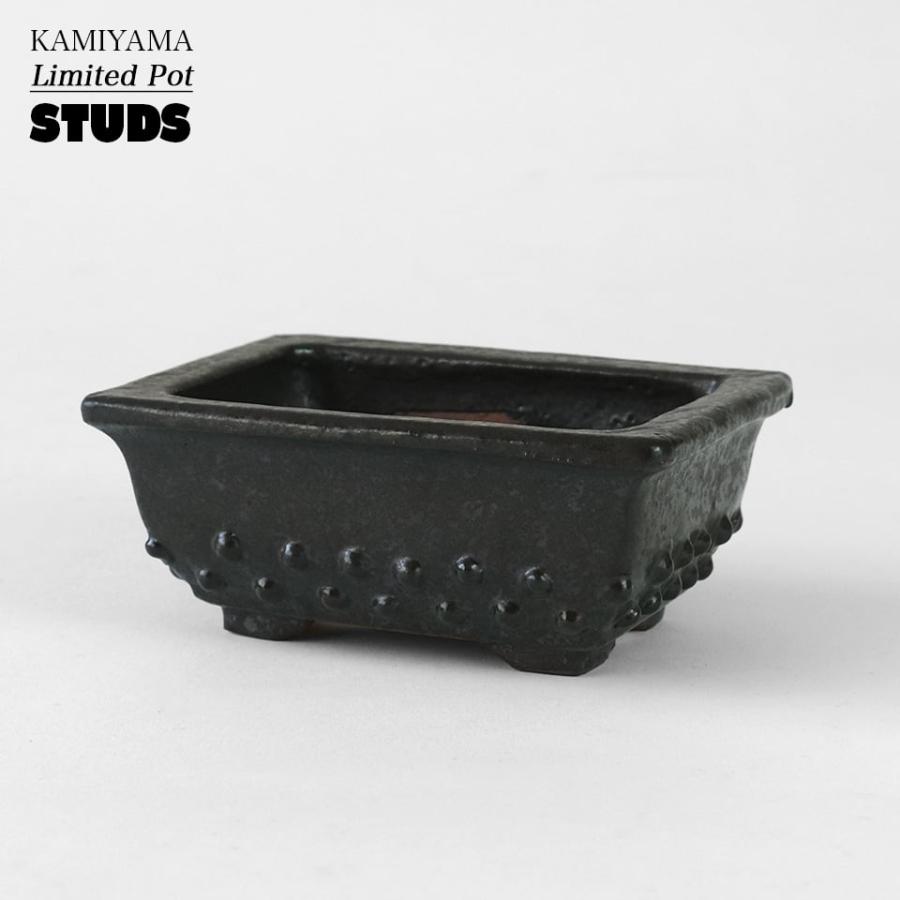 現品限り！かみ山陶器・STUDS・W13.5cm×H5.5cm 鋲打長方鉢 植木鉢 陶器
