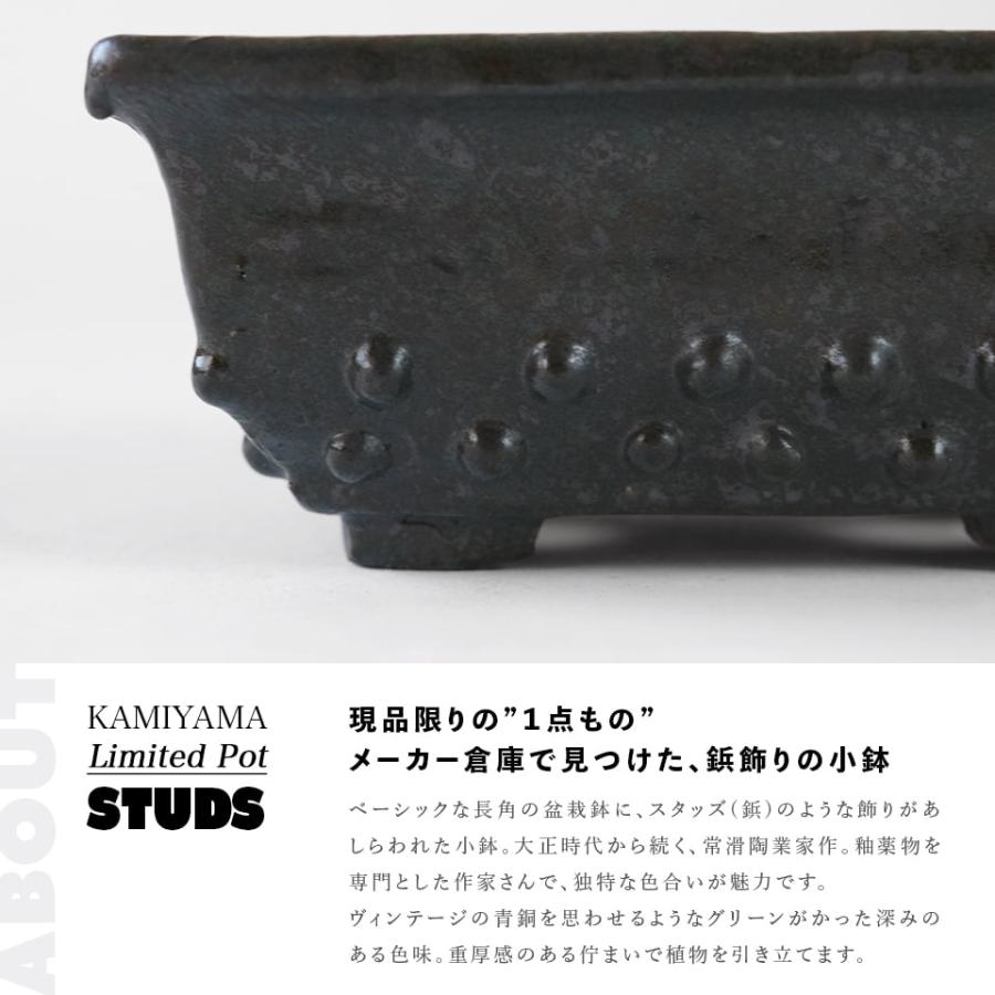 現品限り！かみ山陶器・STUDS・W13.5cm×H5.5cm 鋲打長方鉢 植木鉢 陶器