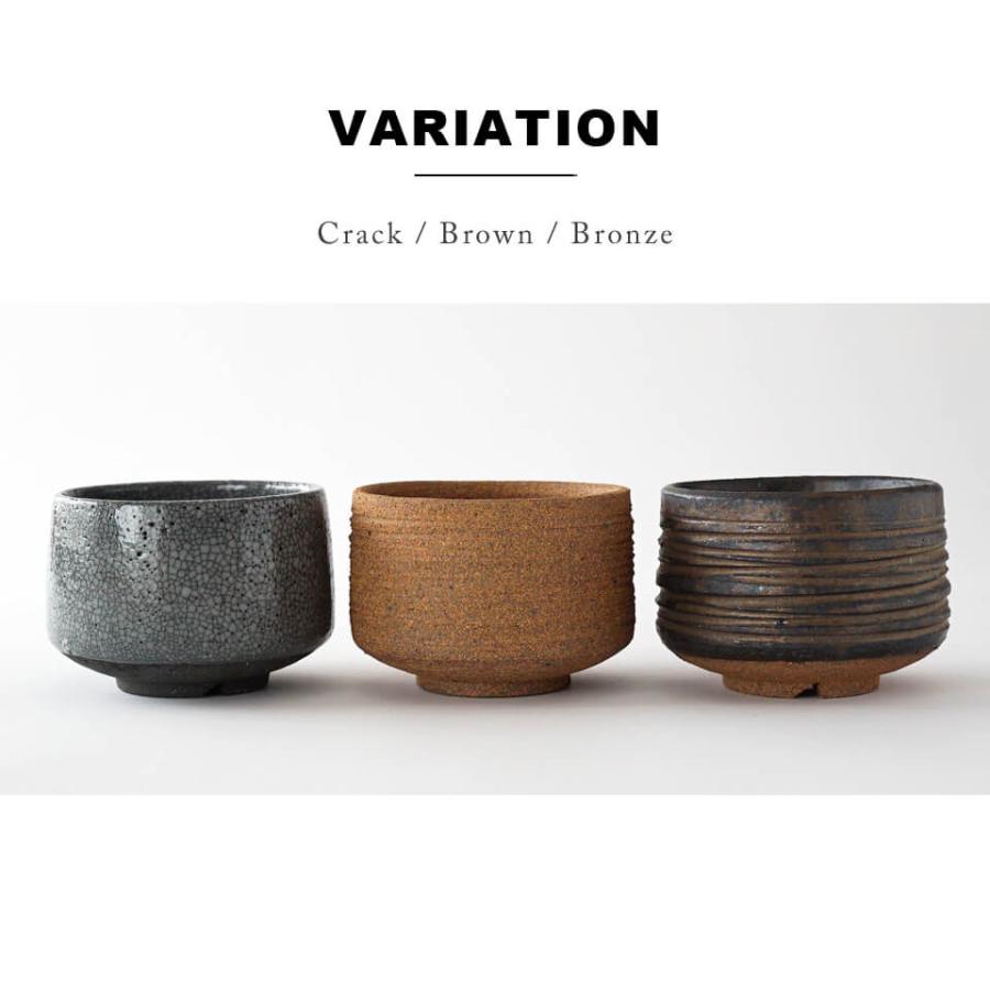 美濃焼 MATCHA-POT【 Crack 】グレー φ12×H8cm 植木鉢 受皿付 4号