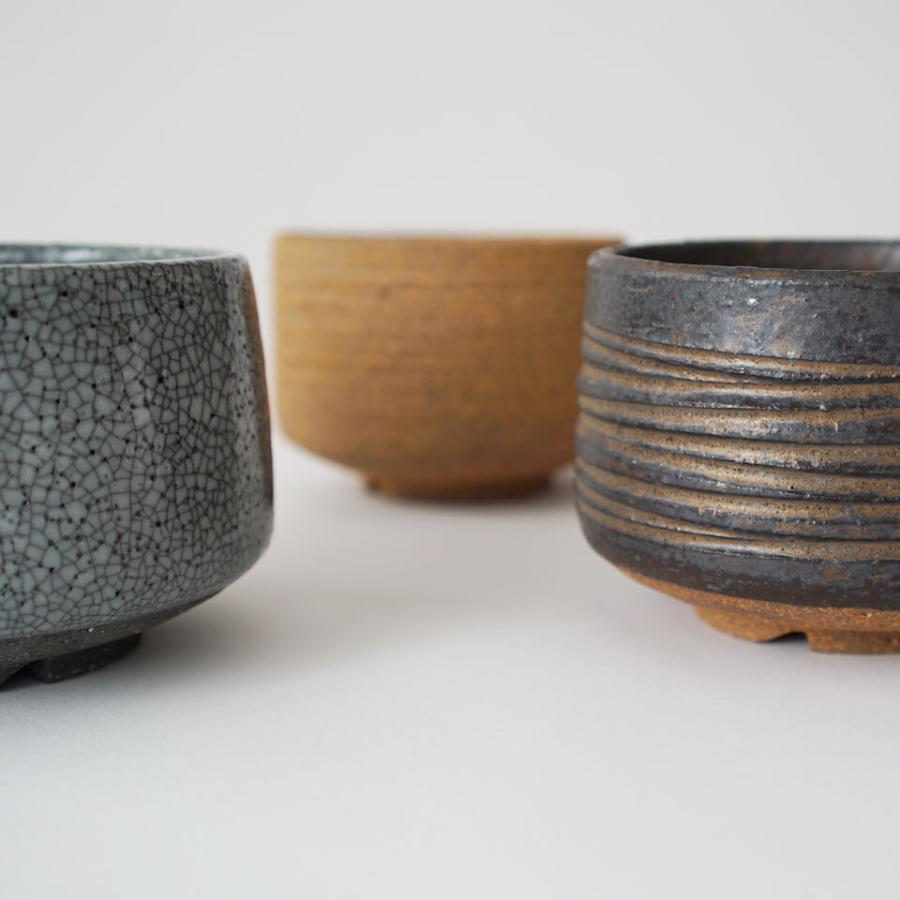美濃焼 MATCHA-POT【 Crack 】グレー φ12×H8cm 植木鉢 受皿付 4号