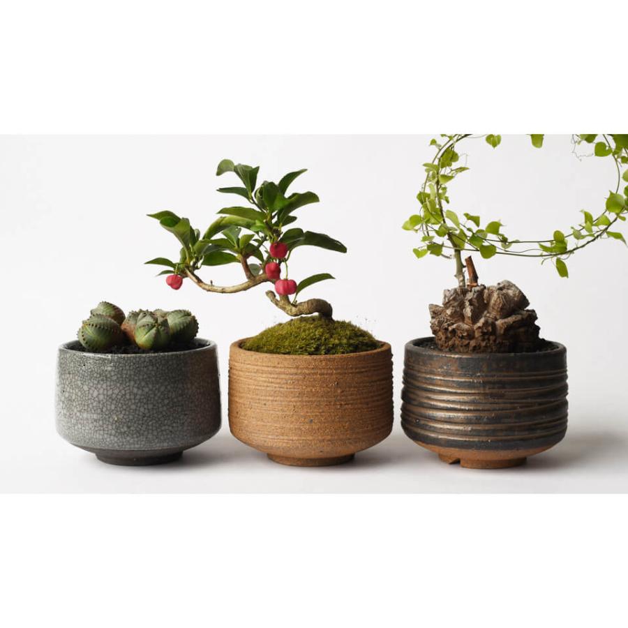 美濃焼 MATCHA-POT【 Crack 】グレー φ12×H8cm 植木鉢 受皿付 4号