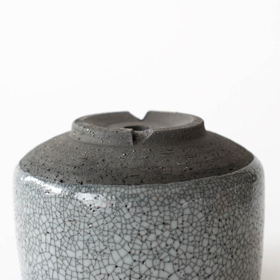 美濃焼 MATCHA-POT【 Crack 】グレー φ12×H8cm 植木鉢 受皿付 4号