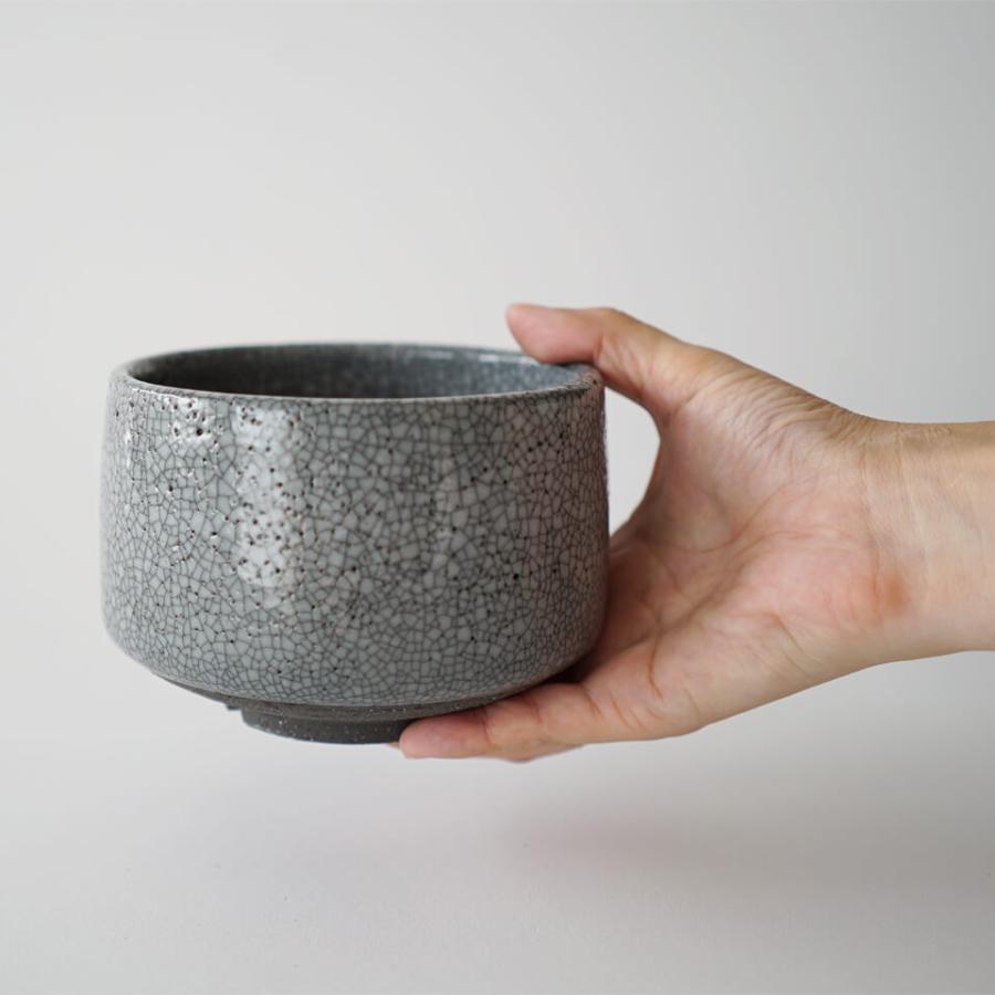 美濃焼 MATCHA-POT【 Crack 】グレー φ12×H8cm 植木鉢 受皿付 4号