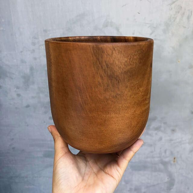 ムクカップS 受皿付 12cm×12.5cm 4号 植木鉢 ウッド アカシア 天然木