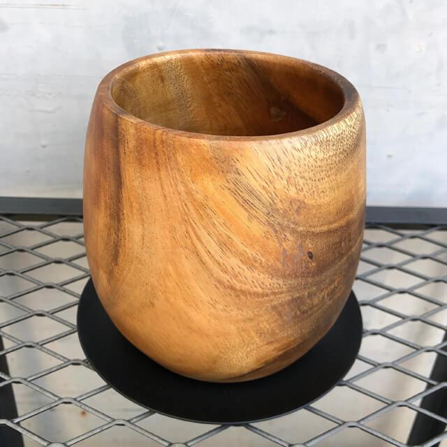 ムクエッグ 受皿付 12cm×12.5cm 4号 植木鉢 ウッド アカシア 天然木