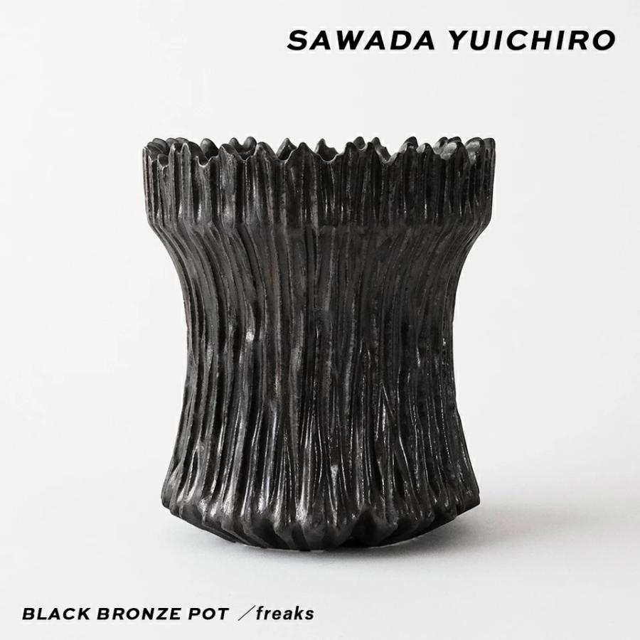 澤田勇一朗【 黒銅釉鉢／Freaks 】 植木鉢 手彫り 3号 4号 陶磁器 エン