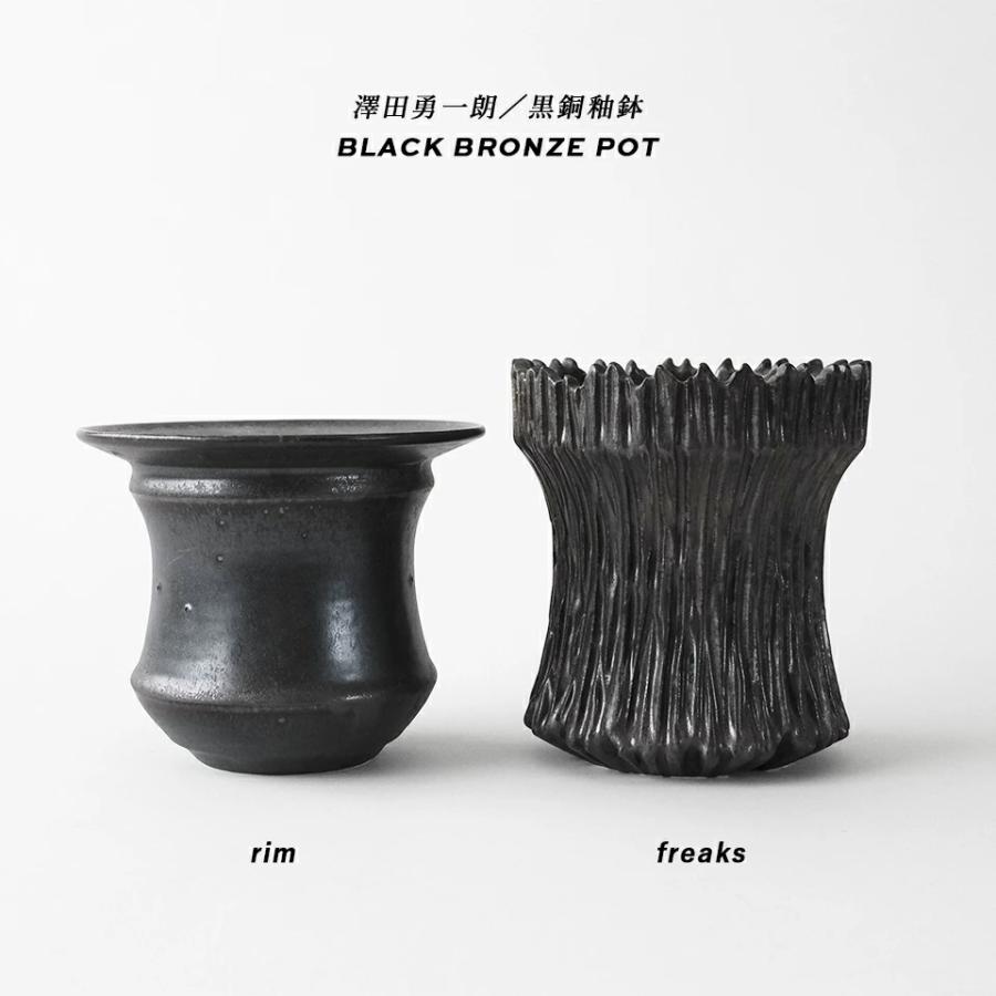 澤田勇一朗【 黒銅釉鉢／Freaks 】 植木鉢 手彫り 3号 4号 陶磁器 エン