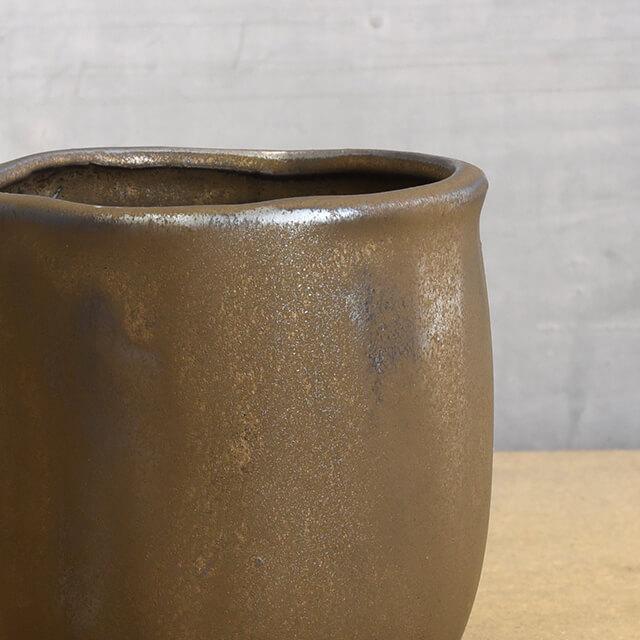 SOL POT【BRONZE】ソル ポット 12cm×12cm 4号 受皿付き 植木鉢 陶器
