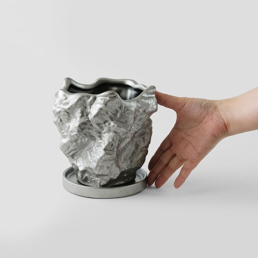 CRAG POT【SILVER】Φ16cm×H16cm 植木鉢 陶器 5号 おしゃれ かっこいい