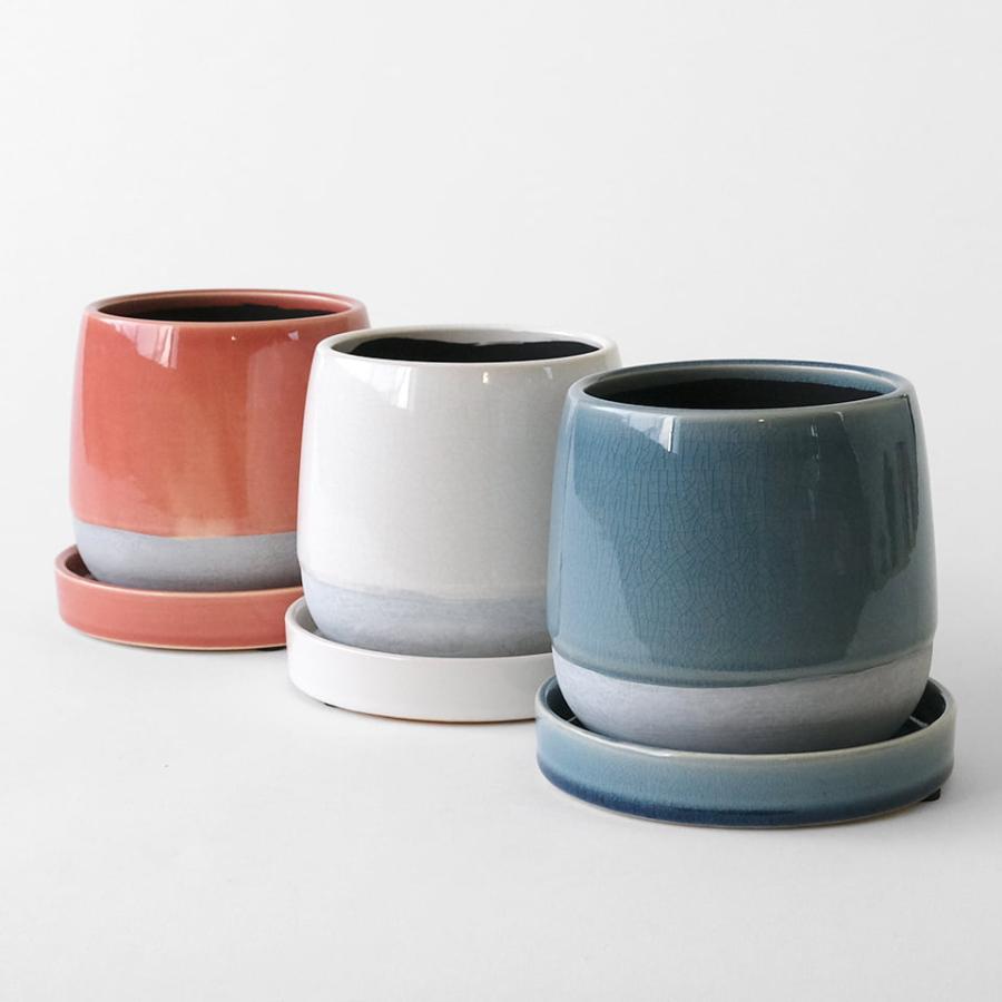 Plaisir Pot／4号：13.5cm×12cm 植木鉢 陶器 受皿付 プレジール
