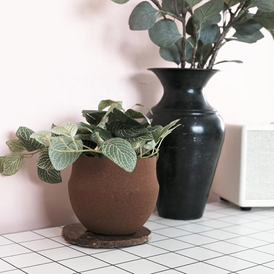 VOCK【 BROWN 】選べる2TYPE 鉢底網付き 火山岩 植木鉢 4号 根腐れし