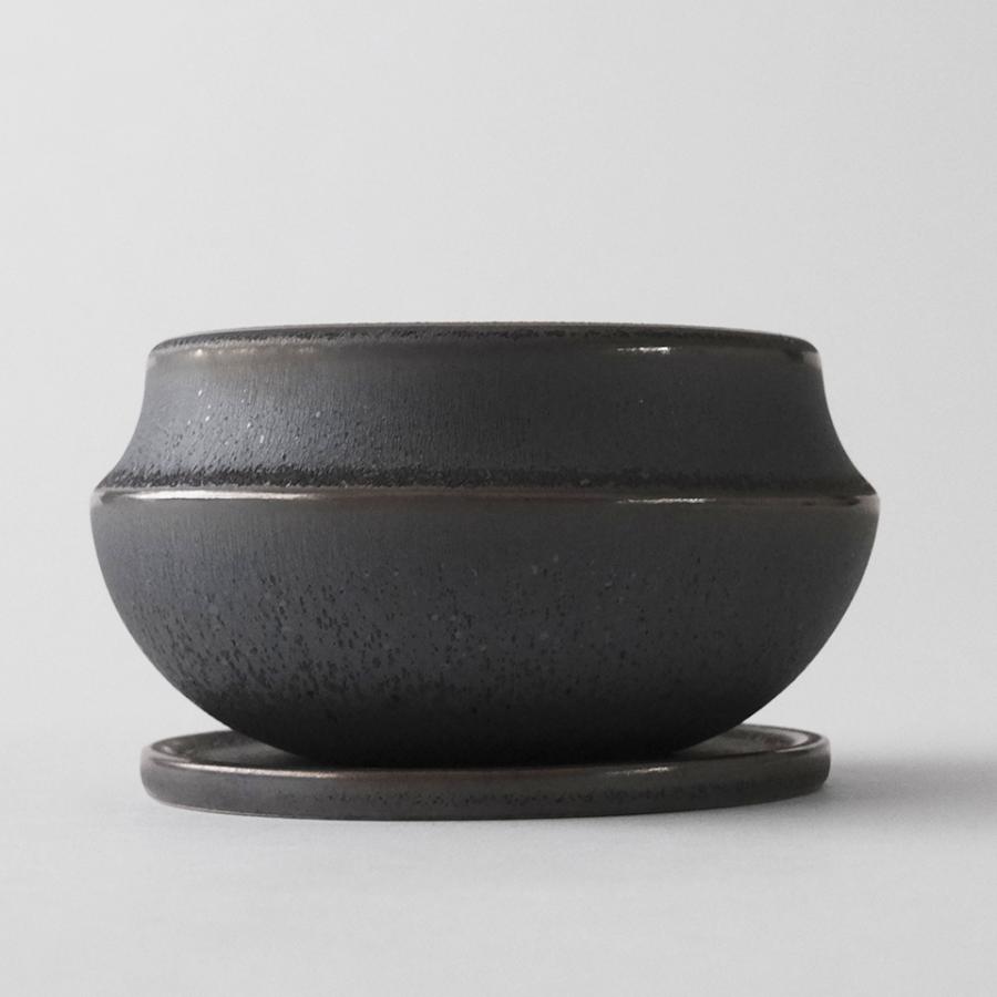 Alloy【 M-low 】4号 Φ12cm×H6.8cm 植木鉢 受け皿付 グレー 個性的