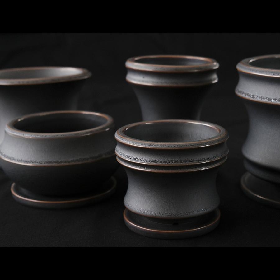 Alloy【 S 】3号 Φ9cm×H7.3cm 植木鉢 受け皿付 グレー 個性的 アロイ