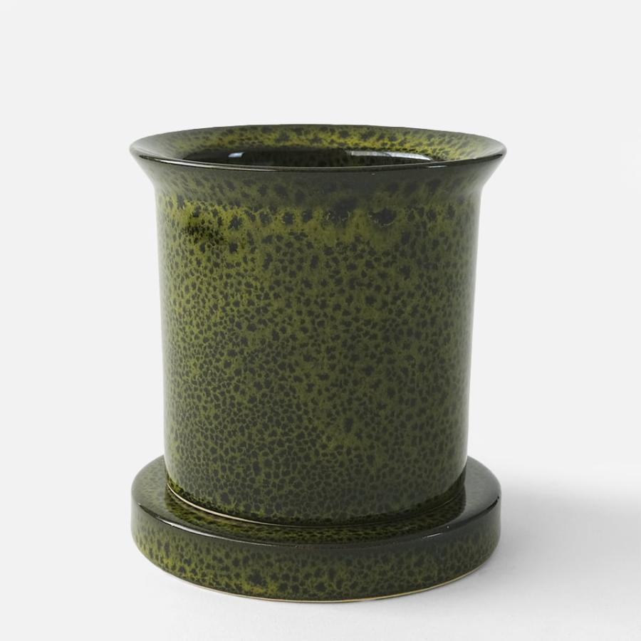 FLECK POT&SAUCER【S】GRREN／φ11.5×H12.5cm 植木鉢 陶磁器 3号 受皿付