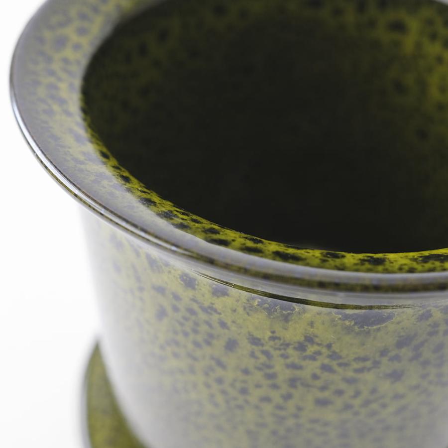 FLECK POT&SAUCER【S】GRREN／φ11.5×H12.5cm 植木鉢 陶磁器 3号 受皿付