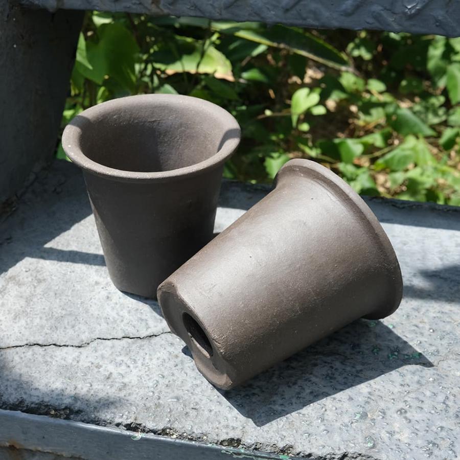 ウ泥ラン鉢【3.5号】荒目 Φ10cm×H10.5cm 素焼き 植木鉢 陶器 こげ茶色