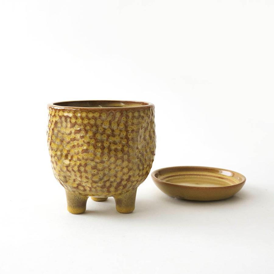 ソルドット／Φ11cm×H12cm／陶器 植木鉢 3号 受け皿付 排水性 高足付き