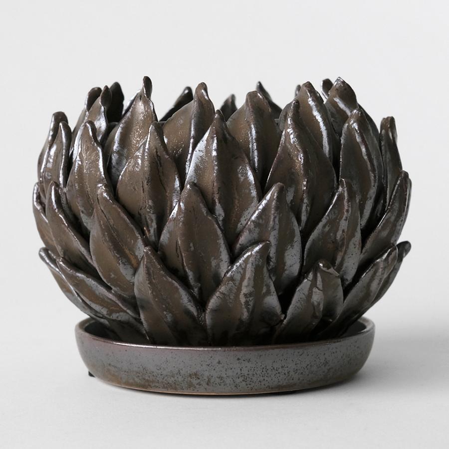 LOTUS POT【ブロンズ 】 Φ14cm×H11cm 陶器 植木鉢 4号 ロータス BRONZE