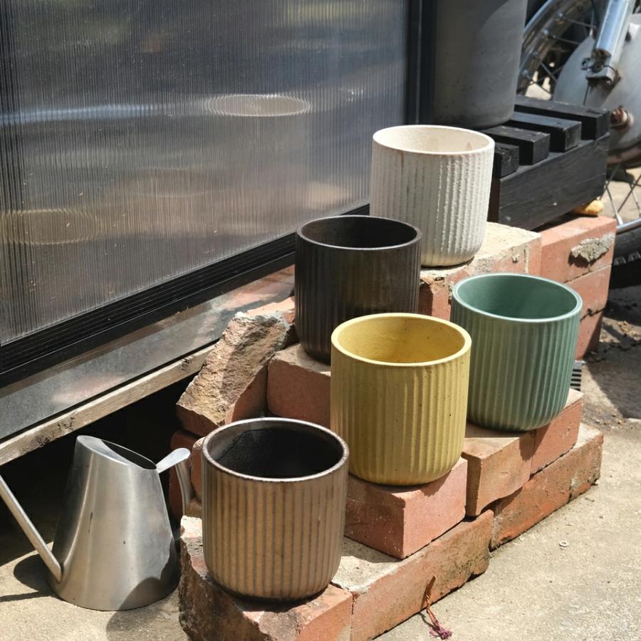 美濃焼 STRIPE-POT 4号 12cm 陶器 植木鉢 受け皿付 シンプル 縦縞 陶器