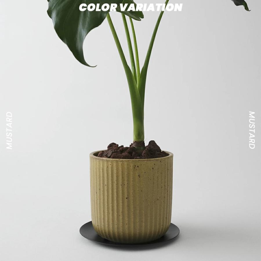 美濃焼 STRIPE-POT 4号 12cm 陶器 植木鉢 受け皿付 シンプル 縦縞 陶器