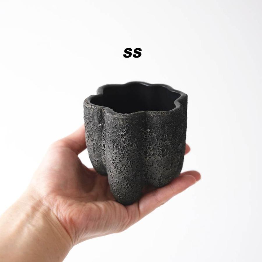 Stump／ストンプ 植木鉢 受け皿付 3号 4号 溶岩石風 ブラック ざらざら