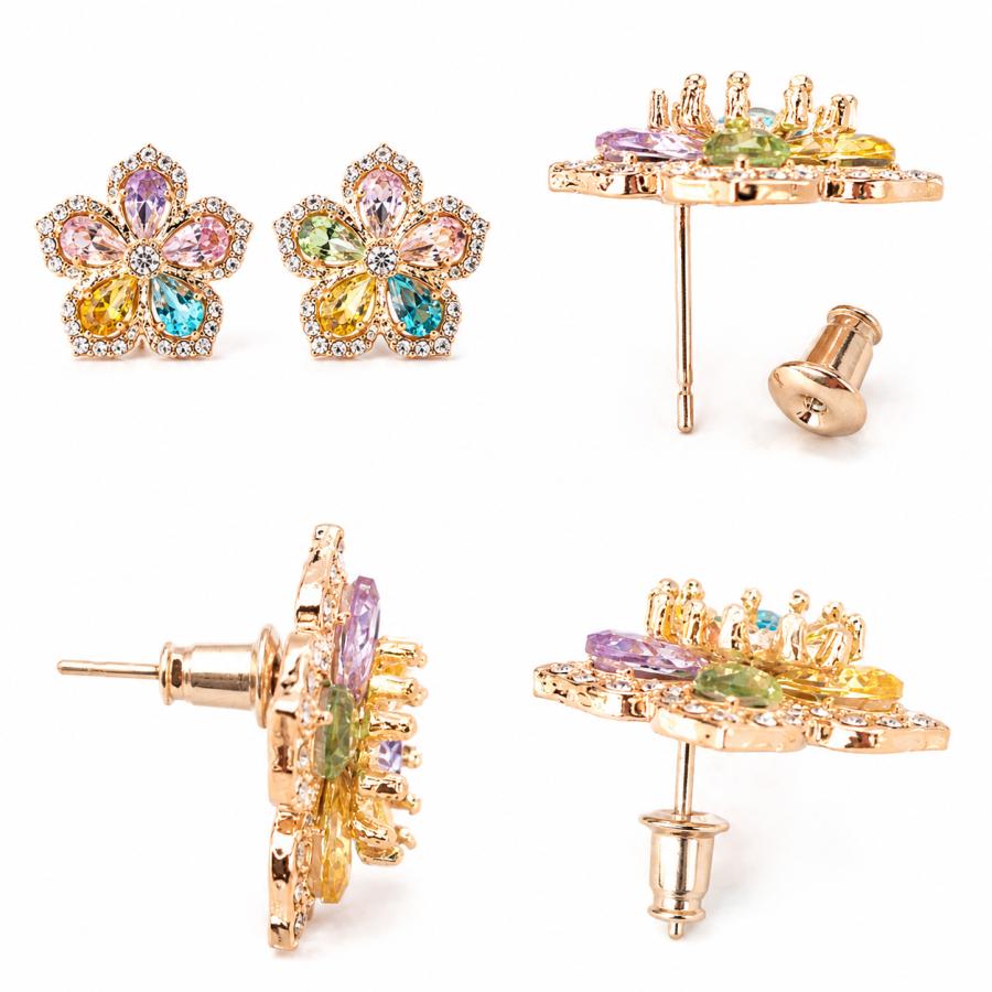 ピアス レディース 花 大ぶり CZ キラキラ カラフル ピンク 上品 韓国