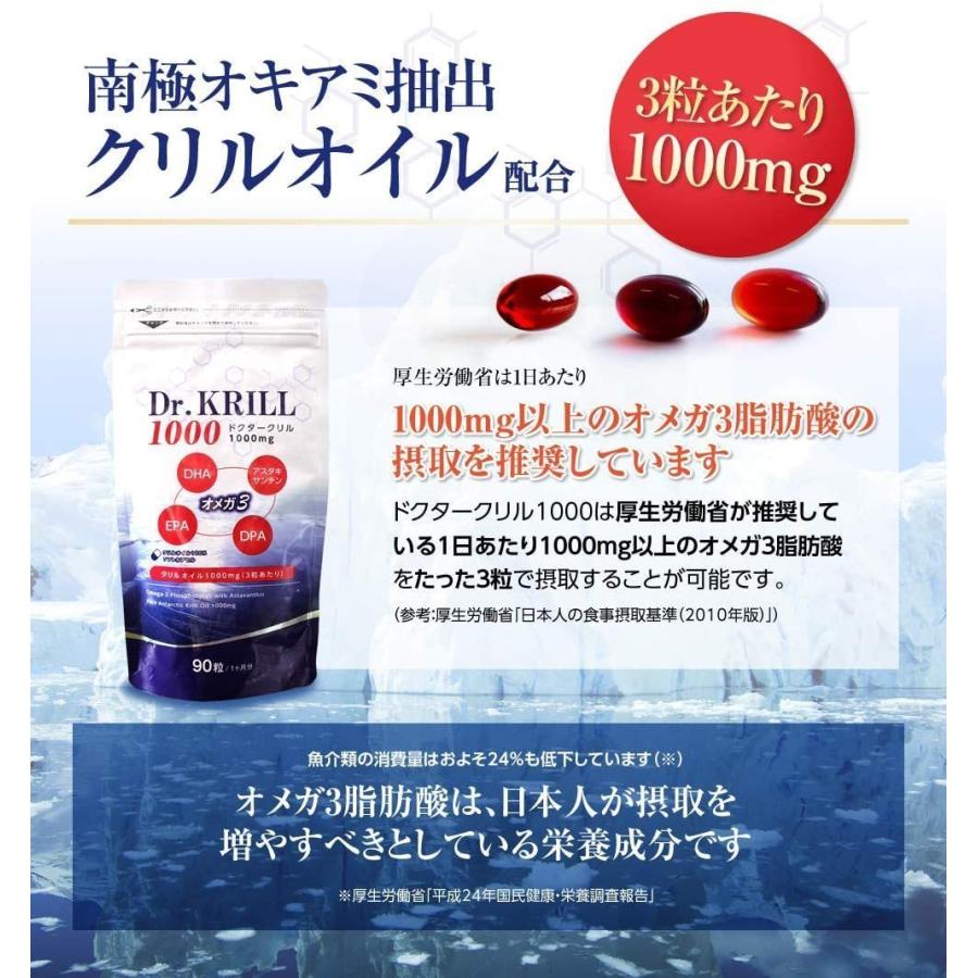 オメガ3 DHA EPA DPA サプリメント クリルオイル 1000mg サプリ 青魚 オメガ3脂肪酸 DHAEPA ドクタークリル1000 国産 南極オキアミ 90粒 2袋セットの画像