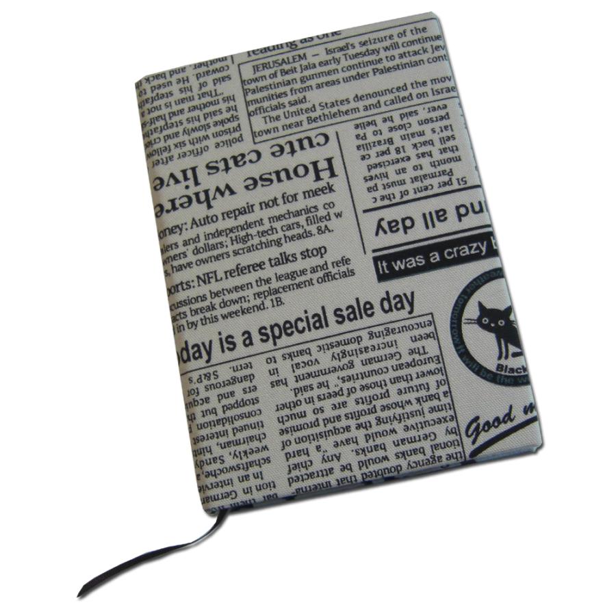 ファッション通販 日本製 メール便 送料無料 クロネコ英字新聞風 布製 コットン 文庫本ハードブックカバー 文庫本保護