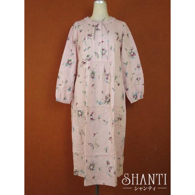 Ikukoイクコ ダブルガーゼ ミニバラブーケ ピンク 長袖 半開ネグリジェ Kobu Pl