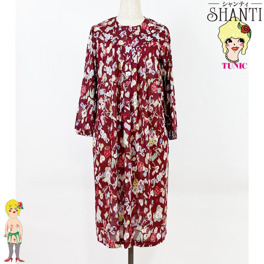 格安 Tunicチュニック アクリル天竺 メイクアップキャラ ヨーク半開ネグリジェ ワンピース エンジ Tunic A 高質で安価 Tprepara Cl