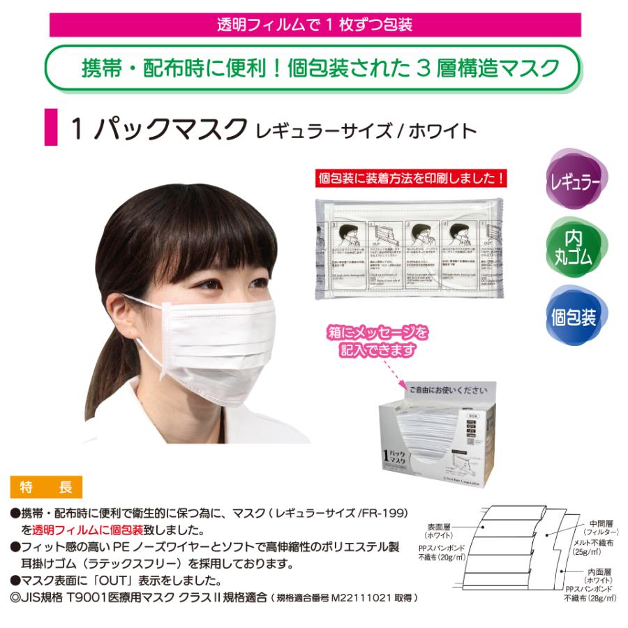 ファーストレイト 1パックマスク 個包装 JIS規格 クラス2 レギュラーサイズ 50枚入 40箱セット｜shape-supply｜02